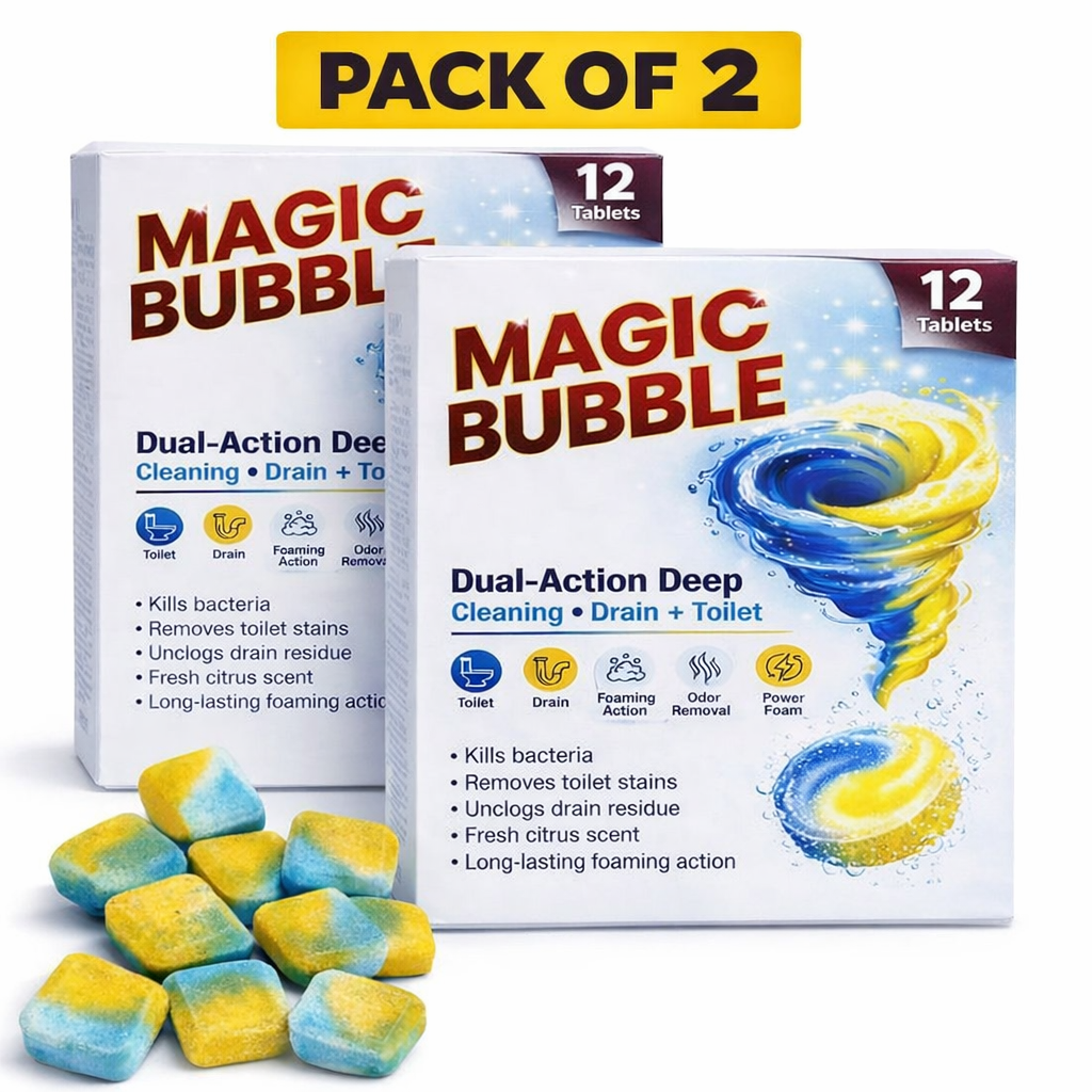 Magic Bubble Cleaning Tablets – Pack of 2 (12+12 Tablets) | Drain & Toilet Deep Cleaner | Powerful Foaming Action